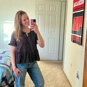 Madewell Studio Ruffle Hem Top in Starry Night